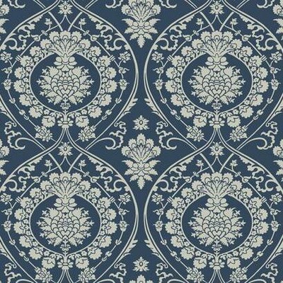 York Wallcovering Imperial Damask Wallpaper Navy/Silver