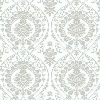 York Wallcovering Imperial Damask Wallpaper White/Silver