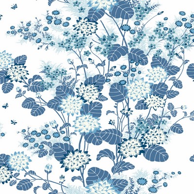 York Wallcovering Chinese Floral Wallpaper Blue