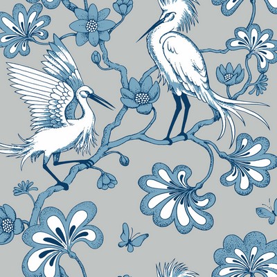 York Wallcovering Egrets Wallpaper Blue