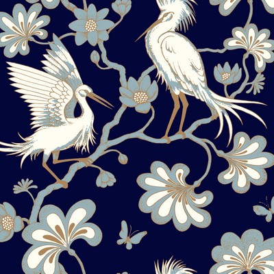 York Wallcovering Egrets Wallpaper Navy