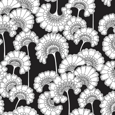 York Wallcovering Japanese Floral Wallpaper Black