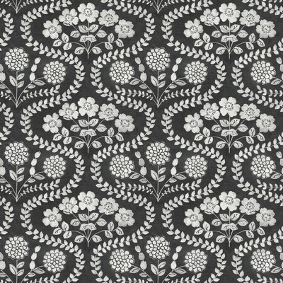 York Wallcovering Folksy Floral Wallpaper Black/White