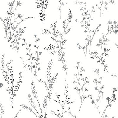 York Wallcovering Wildflower Sprigs Wallpaper Black/White