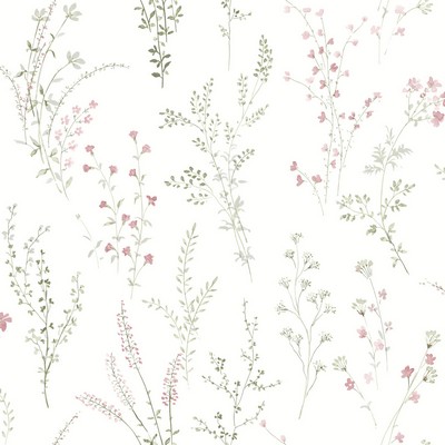 York Wallcovering Wildflower Sprigs Wallpaper Pink/Green/Gray