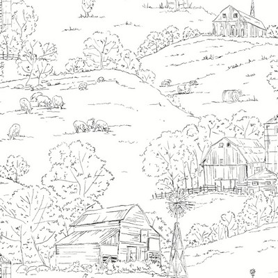 York Wallcovering Pasture Toile Wallpaper Black/White