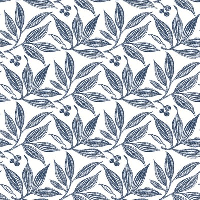 York Wallcovering Chokeberry Block Print Wallpaper Navy/White