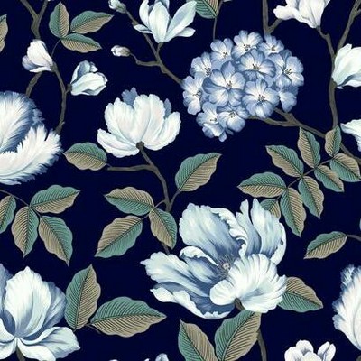 York Wallcovering Morning Garden Wallpaper Navy