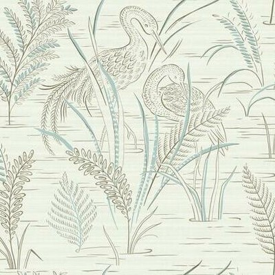 York Wallcovering Fernwater Cranes Wallpaper Brown/Blue