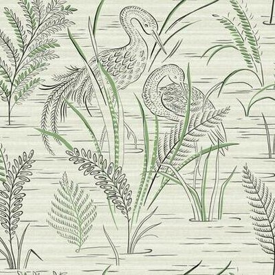 York Wallcovering Fernwater Cranes Wallpaper Black/Green
