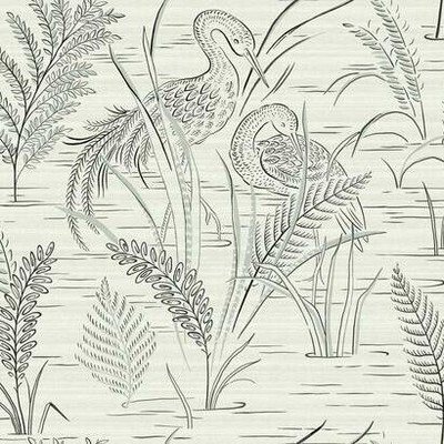 York Wallcovering Fernwater Cranes Wallpaper Black/Gray