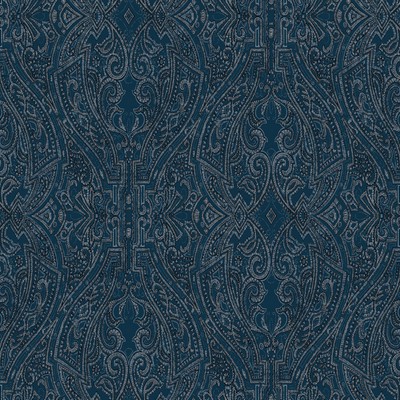 York Wallcovering Ascot Damask Wallpaper Dark Blue