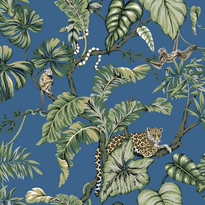 York Wallcovering Jungle Cat Wallpaper Blue