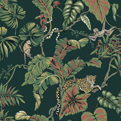 York Wallcovering Jungle Cat Wallpaper Dark Green