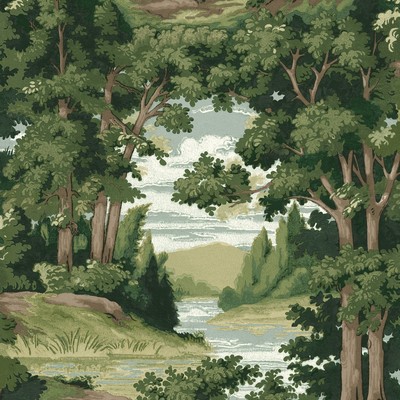 York Wallcovering Forest Lake Scenic Wallpaper Green, Brown
