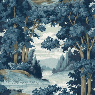 York Wallcovering Forest Lake Scenic Wallpaper Blue