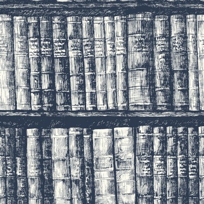 York Wallcovering Library Bookshelf Wallpaper Blue