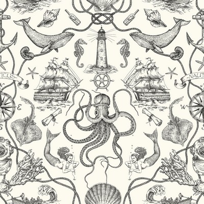 York Wallcovering Deep Sea Toile Wallpaper Black