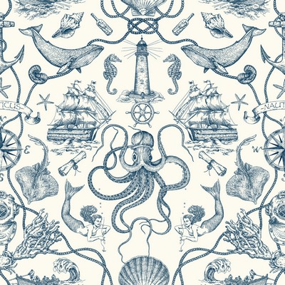 York Wallcovering Deep Sea Toile Wallpaper Blue