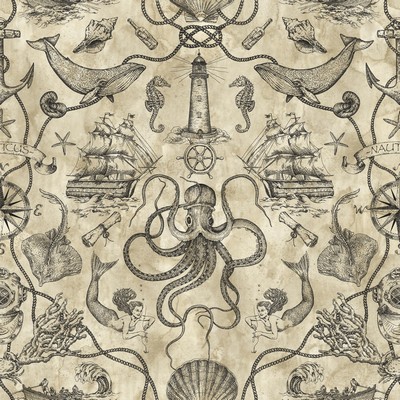 York Wallcovering Deep Sea Toile Wallpaper Tan