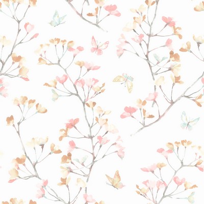 York Wallcovering Watercolor Branch Wallpaper Peach/Aqua