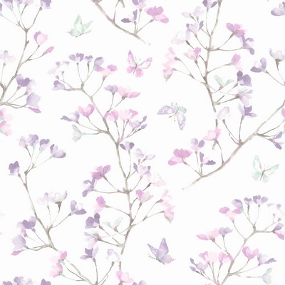 York Wallcovering Watercolor Branch Wallpaper Purple