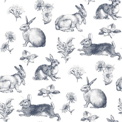 York Wallcovering Bunny Toile Wallpaper Navy