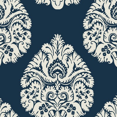 York Wallcovering Teardrop Damask Wallpaper Navy