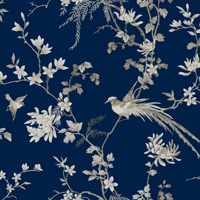 York Wallcovering Bird And Blossom Chinoserie Wallpaper Blue