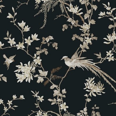 York Wallcovering Bird And Blossom Chinoserie Wallpaper Black