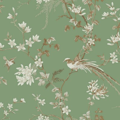 York Wallcovering Bird And Blossom Chinoserie Wallpaper Green