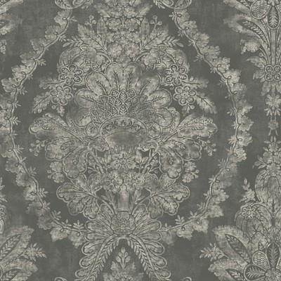 York Wallcovering Charleston Damask Wallpaper Grey