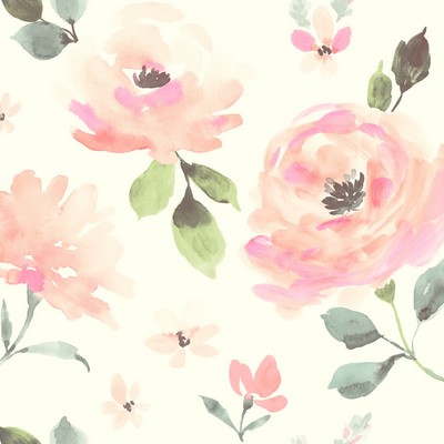 York Wallcovering Watercolor Blooms Wallpaper Pinks,Oranges,Greens