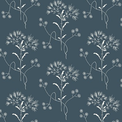 York Wallcovering Wildflower  White on Navy