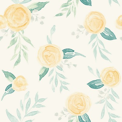 York Wallcovering Watercolor Roses Wallpaper Yellow