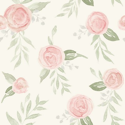 York Wallcovering Watercolor Roses Wallpaper Coral