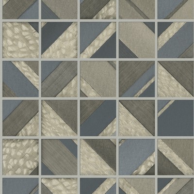 York Wallcovering Patchwork Tile Wallpaper Blue/Warm Grey