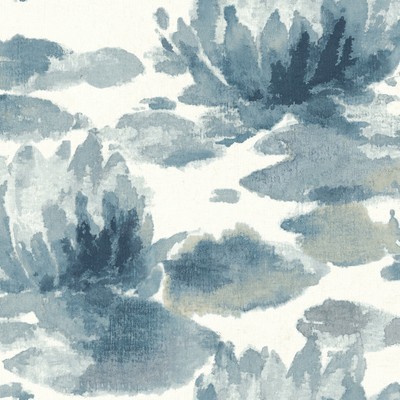 York Wallcovering Water Lily Wallpaper Dark Blue