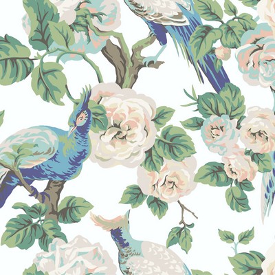 York Wallcovering Garden Plume Wallpaper White/Royal Blue