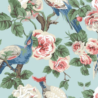 York Wallcovering Garden Plume Wallpaper Spa Blue/Navy/Pink
