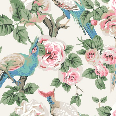 York Wallcovering Garden Plume Wallpaper Cream/Light Blue/Pink