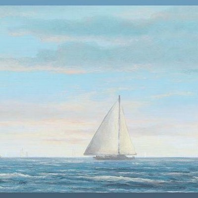 York Wallcovering Sailing Lighthouse Border Bright Blue