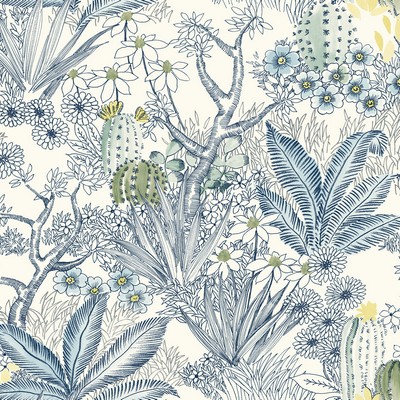 York Wallcovering Flowering Desert Wallpaper Blue