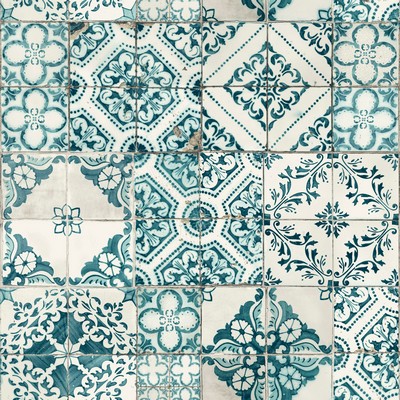 York Wallcovering Mediterranean Tile Wallpaper Teal