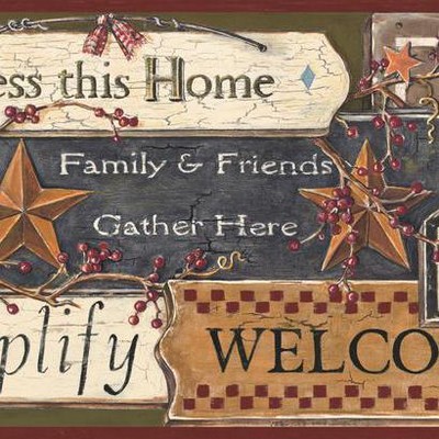 York Wallcovering Country Sign Border Green/Burgundy