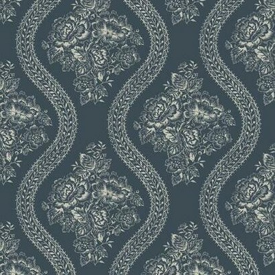 York Wallcovering Magnolia Home Coverlet Floral Peel and Stick Wallpaper Navy
