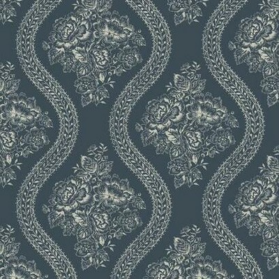 York Wallcovering Magnolia Home Coverlet Floral Peel and Stick Wallpaper Navy