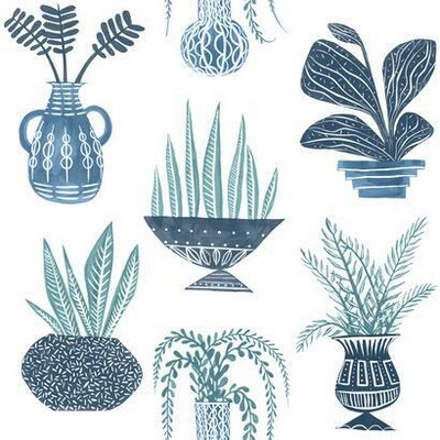 York Wallcovering Plant Party Peel and Stick Wallpaper Blue
