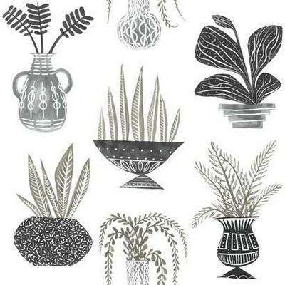 York Wallcovering Plant Party Peel and Stick Wallpaper Black