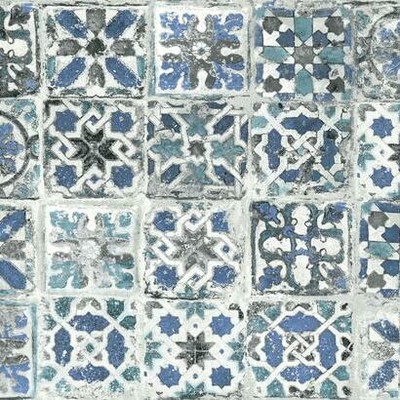 York Wallcovering Encaustic Tile Peel and Stick Wallpaper Blue